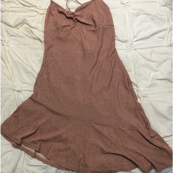 Lace Backless Asymmetrical Hem Glitter Dress - Picture 3 of 5